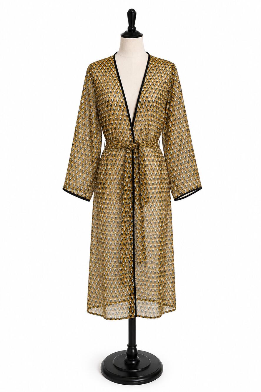 The Lingerie Collection Womens Gold Black Wrap Long Geometric Robe Size Medium